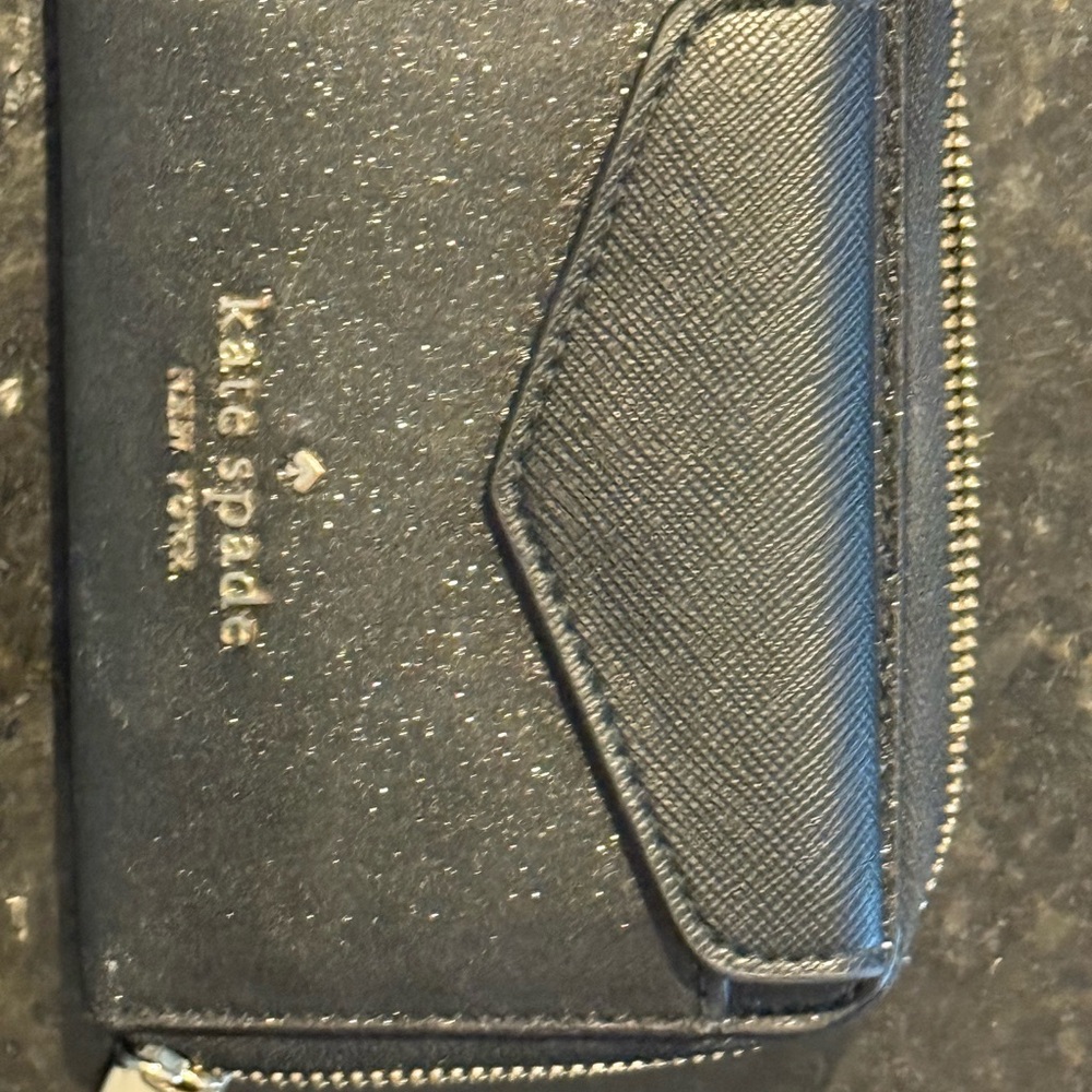 Kate Spade Glitter Black Zip Wallet